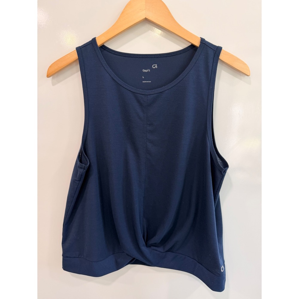 GapFit Women Navy Blue Twist Front Sleeveless Athletic Tank Top Size L